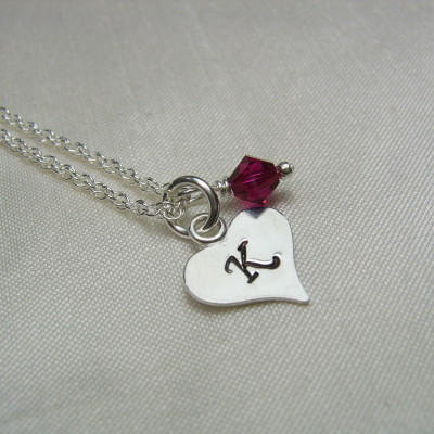 Mothers Necklace Sterling Silver Heart Initial Necklace Monogram Necklace Personalized Mothers Birthstone Necklace Personalized Jewelry