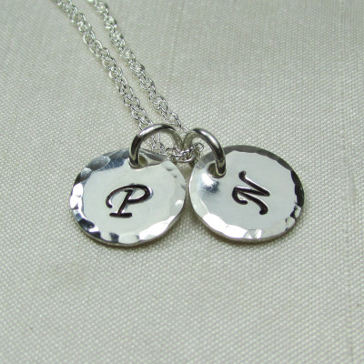 Mothers Necklace Two Initial Necklace Sterling Silver Monogram Necklace Personalized Necklace Custom Hand Stamped Mothers Jewelry Gift