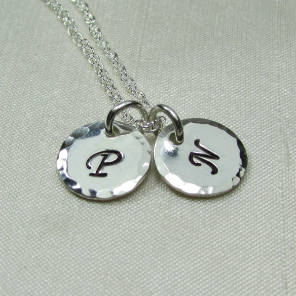Mothers Necklace Two Initial Necklace Sterling Silver Monogram Necklace Personalized Necklace Custom Hand Stamped Mothers Jewelry Gift