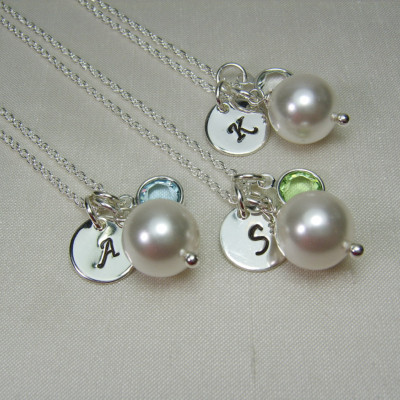 Pearl Bridesmaid Necklace Set of 6 Personalized Bridesmaids Gifts Monogram Bridesmaid Jewelry Pearl Initial Necklace Wedding Jewelry Gift