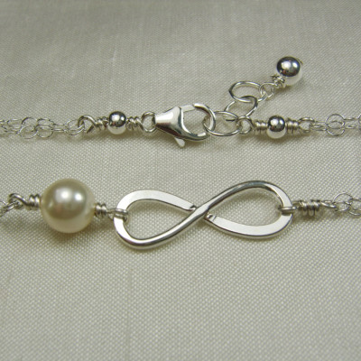 Pearl Infinity Bracelet - Bridesmaid Jewelry Pearl Bridesmaid Bracelet - Bridesmaid Gift - Sterling Silver Infinity Pearl Bracelet