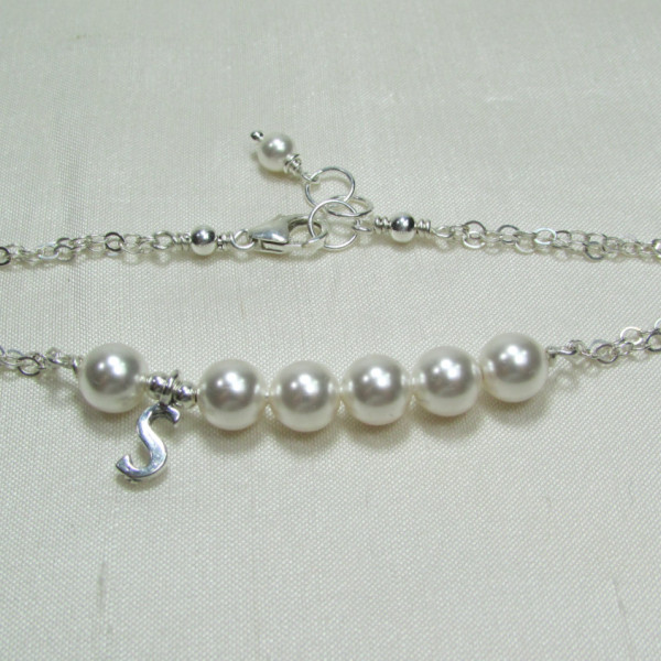 Personalized Bridesmaid Gift Personalized Bracelet Pearl Bar Bracelet Initial Bracelet Pearl Bridesmaid Bracelet Wedding Jewelry