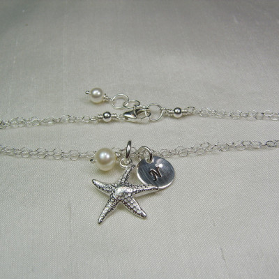 Personalized Bridesmaids Gifts, Bridesmaid Jewelry, Initial Bracelet, Starfish Monogram Bracelet, Beach Wedding Jewelry, Bridesmaid Bracelet