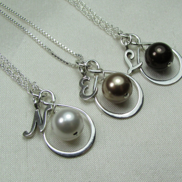 Personalized Bridesmaids Gifts Set of 6 Pearl Initial Necklace Bridesmaid Jewelry Infinity Bridesmaid Necklace Fall Rustic Wedding Jewelry