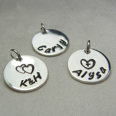 Personalized Charm - Stamped Medium 1/2" Disc Sterling Silver Monogram Name Charm for Initial Necklace or other MesmericJewelry Item