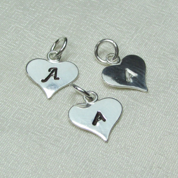 Personalized Heart Charm - Small Hand Stamped Initial Charm - Sterling Silver 3/8" Disc with Letter or Design - Add to Monogram Necklace