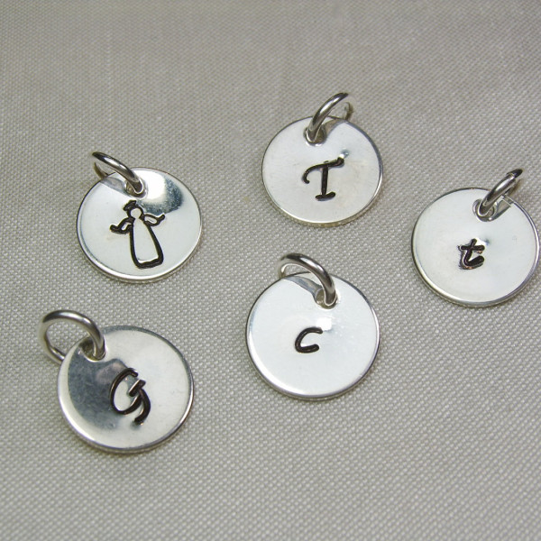 Personalized Initial Charm - Single Small Sterling Silver Disc 3/8" Finished - Add on to Initial Necklace  or Monogram Bracelet