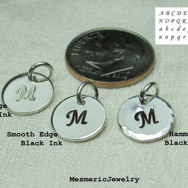 Personalized Initial Charm - Small Hand Stamped Charm - Sterling Silver 3/8" Disc with Letter or Design - Add to Monogram Necklace