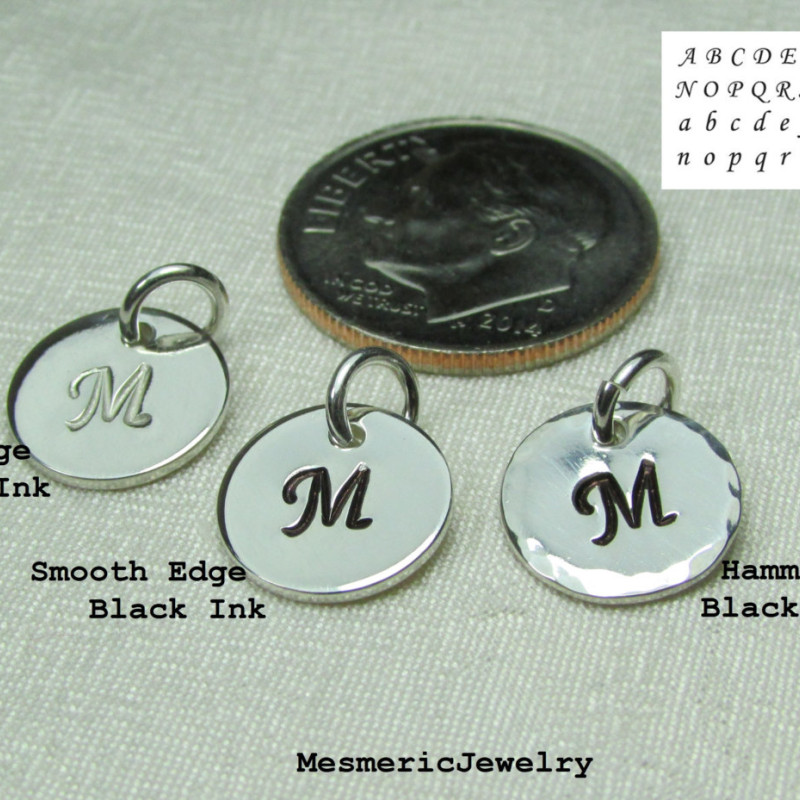 Tiny Monogram Necklace, Initial Necklace, Sterling Silver Round Charm