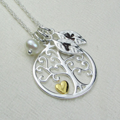 Personalized Mothers Necklace Sterling Silver Family Tree Necklace Leaf Initial Necklace for Grandma Personalized Jewelry Gift