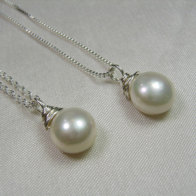 Single Pearl Necklace - Bridesmaid Gift - Pearl Bridesmaid Jewelry Sterling Silver Button Pearl Necklace - Real Pearl Necklace