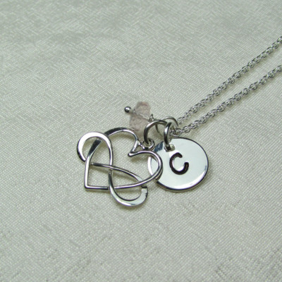 Sterling Silver Infinity Necklace Birthstone Necklace Personalized Necklace Infinity Heart Necklace Mothers Necklace Birthstone Jewelry