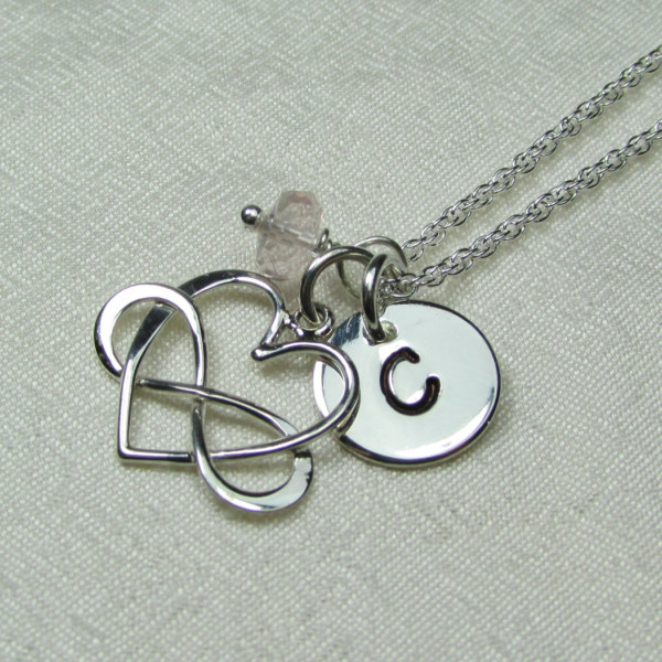 Sterling Silver Infinity Necklace Birthstone Necklace Personalized Necklace Infinity Heart Necklace Mothers Necklace Birthstone Jewelry
