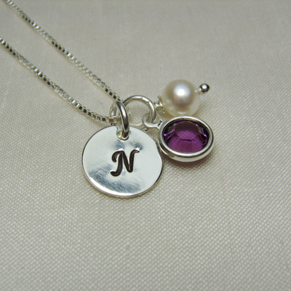 Sterling Silver Initial Necklace Birthstone Necklace Personalized Necklace Monogram Necklace Mothers Necklace Personalized Jewelry