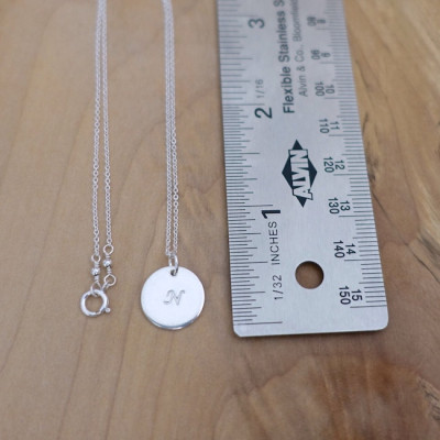 1/2" Disc Initial Necklace, Sterling Silver Initial Disc Necklace, Monogram Charm Necklace, Argentium Sterling Silver Initial Disc Necklace