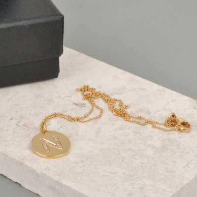 18 ct Gold Disc Diamond Initial Necklace