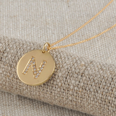 18 ct Gold Disc Diamond Initial Necklace