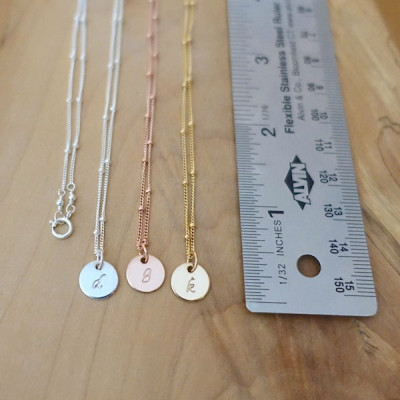 3/8" Disc Initial Necklace, Rose Gold Initial Necklace, Silver Initial Necklace, Sterling Silver Gold Filled Discs, Satellite Chain Necklace