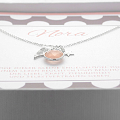 925 Silver Chain - Rose Quartz, Star, christening necklace