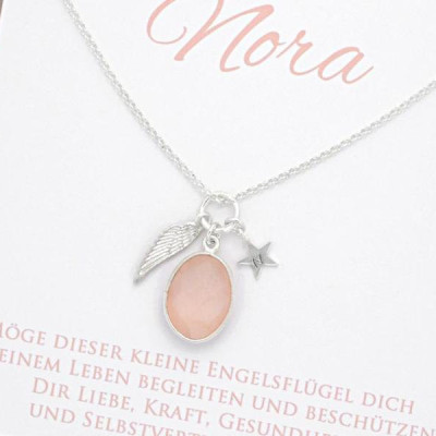 925 Silver Chain - Rose Quartz, Star, christening necklace