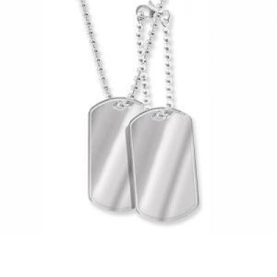 18carat White Gold Double Dog Tag and 2mm Ball Chain **FREE ENGRAVING**