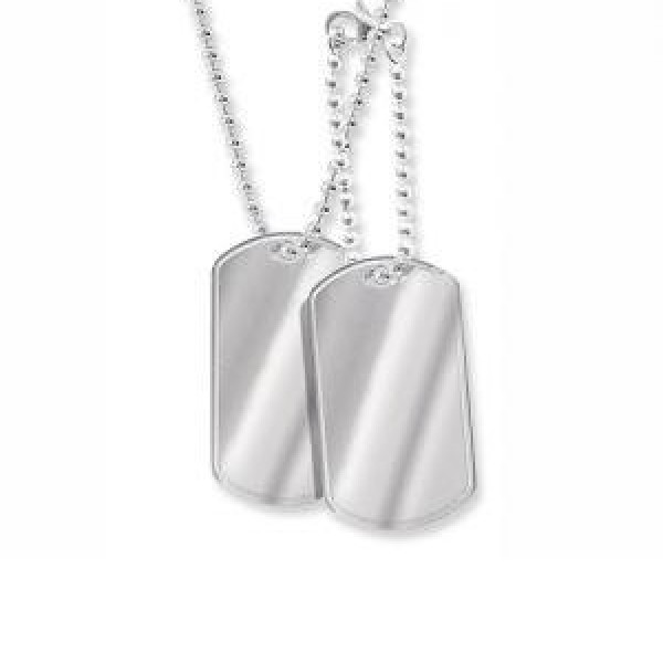 18carat White Gold Double Dog Tag and 2mm Ball Chain **FREE ENGRAVING**