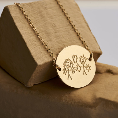 Actual Handwriting Disc Necklace - Personalised Necklace - Disc Necklace - Child's Drawing Necklace - Gold Filled NDH02