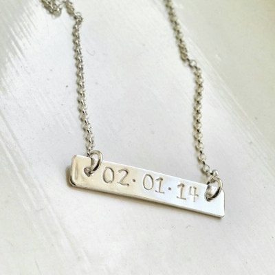Anniversary Necklace Silver, Date Necklace Personalised, Anniversary Gift For Her, Personalised Bar Necklace Silver, Date Necklace, Eloise B