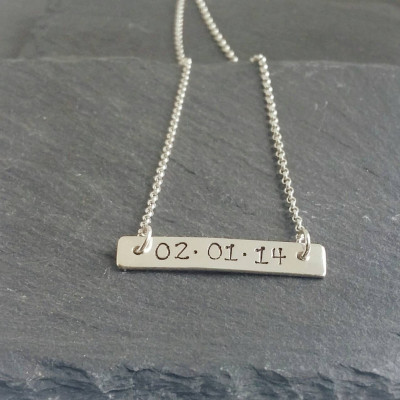Anniversary Necklace Silver, Date Necklace Personalised, Anniversary Gift For Her, Personalised Bar Necklace Silver, Date Necklace, Eloise B