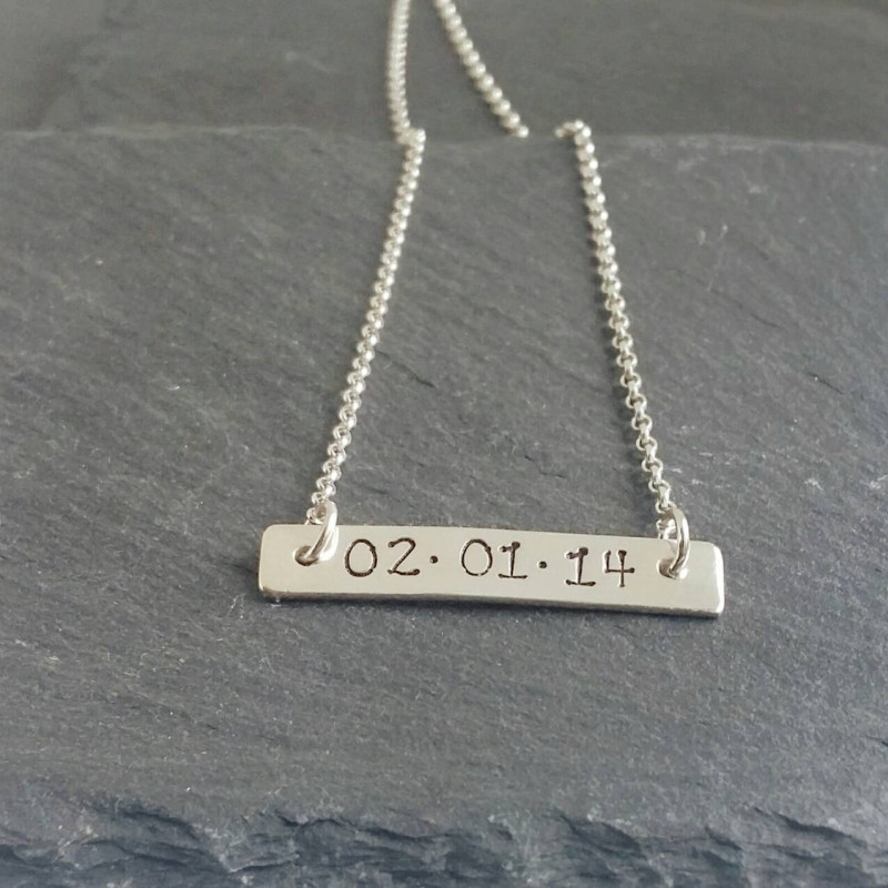 Custom Date Bar Necklace Sterling Silver Date Necklace Sterling Silver Bar Necklace Personalized Bar Necklace Silver Gift with Date