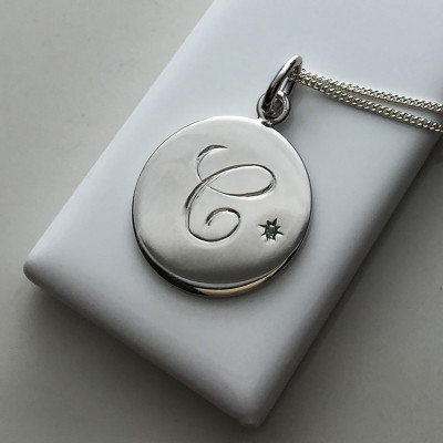 August Birthstone Initial Necklace in Sterling Silver