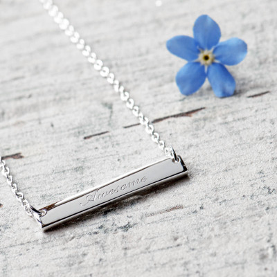 Awesome Engraved Bar Necklace, Sterling Silver 925, Gold Plated, Rose gold, Minimalist jewellery, Bar Necklace, Horizontal bar necklace,