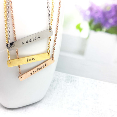 Bar Necklace - Personalized Necklace - Rose Gold Color - Name Necklace - Hand Stamped Jewelry - Custom Name Necklace - Hand Stamped