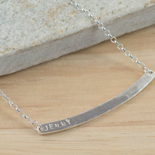 Bar Necklace - silver name plate necklace - personalised necklace - custom hand stamped necklace -classic silver necklace -monogram necklace