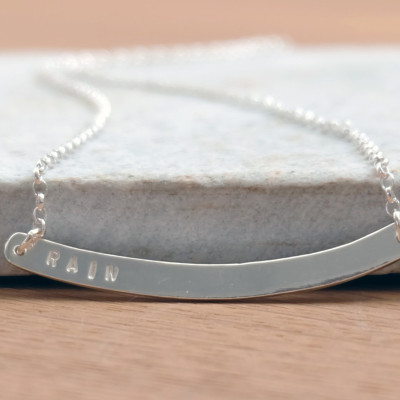 Bar Necklace - silver name plate necklace - personalised necklace - custom hand stamped necklace -classic silver necklace -monogram necklace