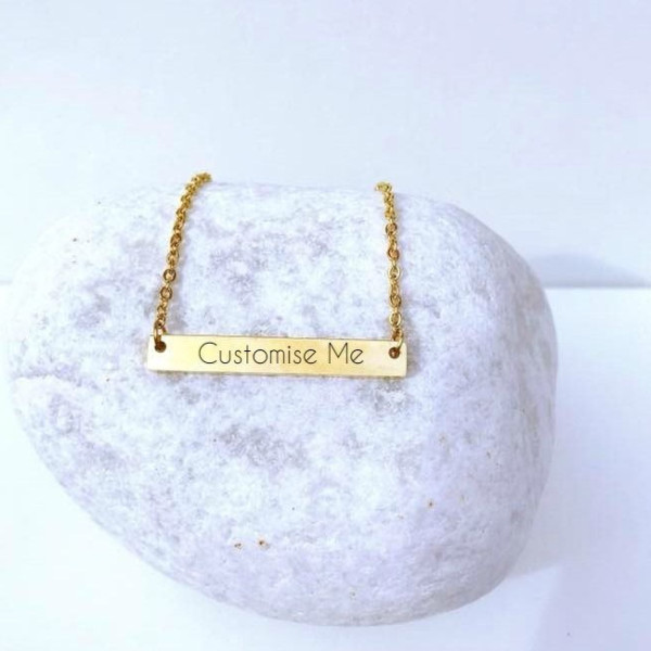 Bar Necklace Personalised, Gold Necklace, Hand Stamped Necklace, Engraved Necklace, Gold, Silver Rose Gold Necklace, Customised, Name Bar