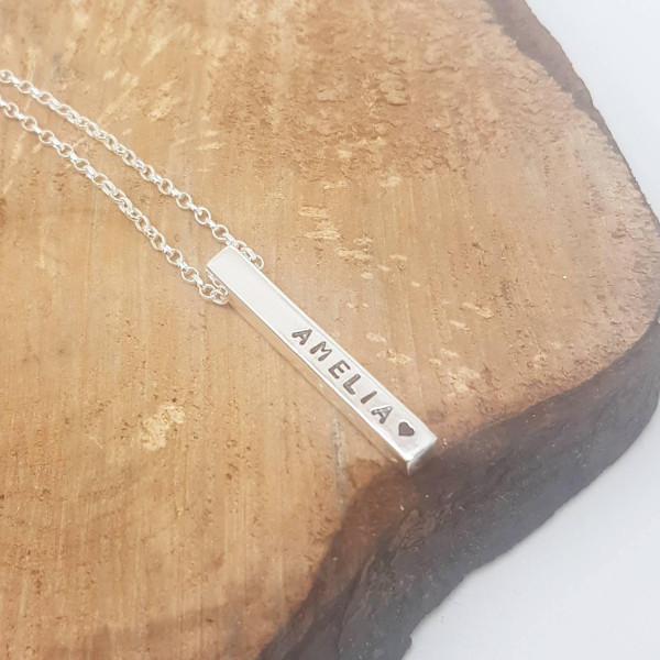 Bar necklace Name bar necklace, Sterling silver Bar Necklace ), hand stamped necklace, Silver Jewellery, gifts for mum,