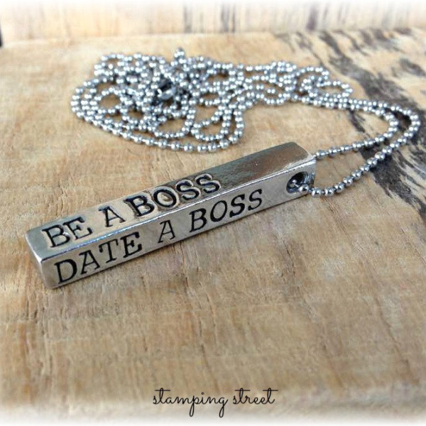 Be a Boss, Date a Boss, Build An Empire, Hand Stamped, Necklace, Pewter Square Bar, Boss Lady, Girl Power, Gift for Boss Lady, Like a Boss