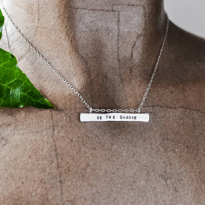 Be the change vegan activist ahimsa spiritual sterling silver bar necklace