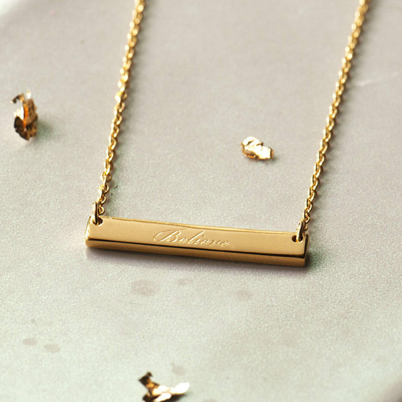 Large Engraved Bar Necklace - Sterling Silver or Gold-Plated