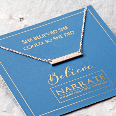 Believe Engraved Sterling Silver Bar Necklace, Gold Plated, Rose Gold, Word Bar Necklace, Message Necklace, Inspiration Motivation Jewellery