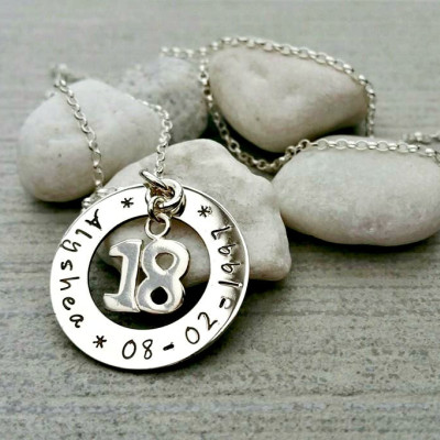 Birthday keepsake necklace, 18th birthday, 21st birthday, milestone birthday, personalised, sterling silver, hand stamped