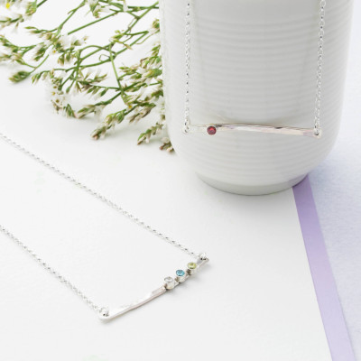Birthstone Bar Necklace in Sterling Silver | Handmade Minimal Bar Necklace | Hammered Birthstone Bar Necklace | Multi Stone Necklace