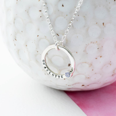 Birthstone Organic Circle Necklace in Sterling Silver | Handmade Hammered Birthstone Circle Necklace | Multi Stone Necklace | Gift for Mum