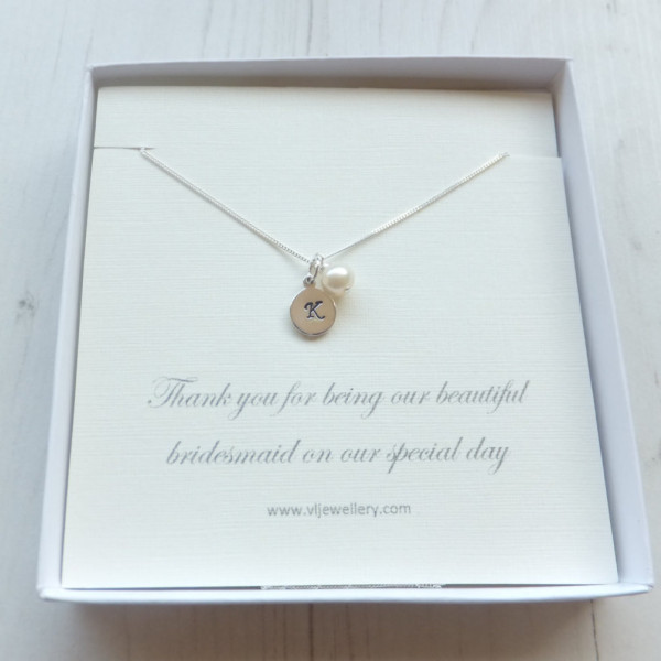 Bridesmaid necklace - Bridal party gifts - Thank you gift - Initial necklace - Personalized necklace - Bridesmaid jewellery - Pearl necklace