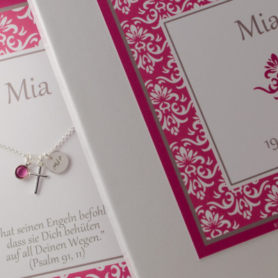 Christening necklace with name engraved cross name chain