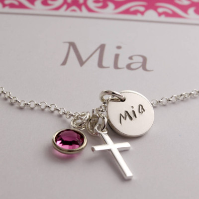 Christening necklace with gift box engraved cross name chain