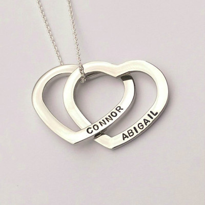 Double Hearts Necklace with Custom Engraved Text