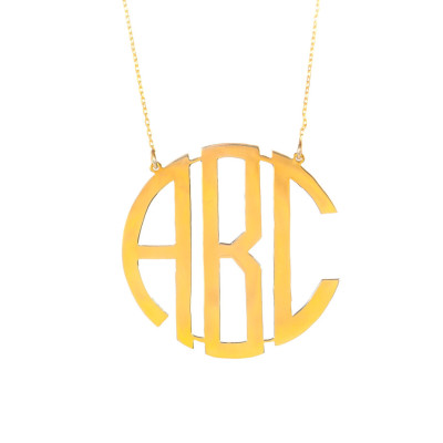 Circle Block Monogram Necklace- 18K Gold Plated 925 Sterling Silver-Handmade 3 Initial Necklace-Name Necklace-Monogrammed Necklace-1.25''
