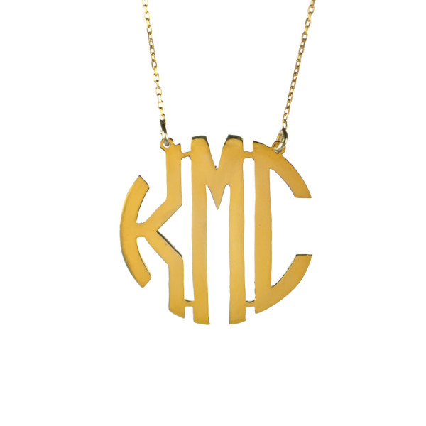 Circle Block Monogram Necklace- 18K Gold Plated 925 Sterling Silver-Handmade 3 Initial Necklace-Name Necklace-Monogrammed Necklace-1.75''